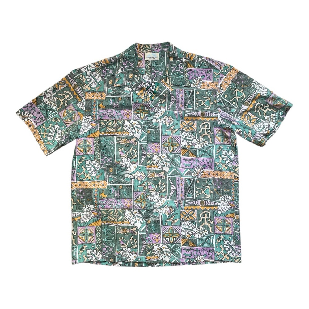 Paradise Bay Short Sleeve Button Down Shirt, Green, Size Large